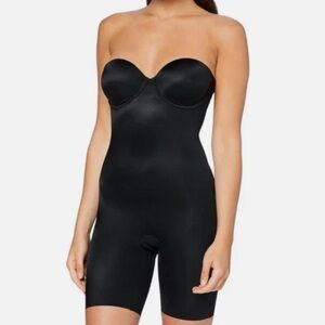 SPANX Redhot Black Strapless Shapewear Bodysuit Shorts Bra XL Midthigh